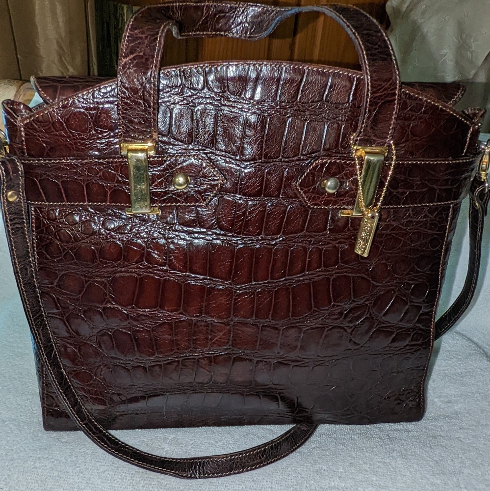 Vintage Lord and Taylor brown crocodile embossed leather bag.